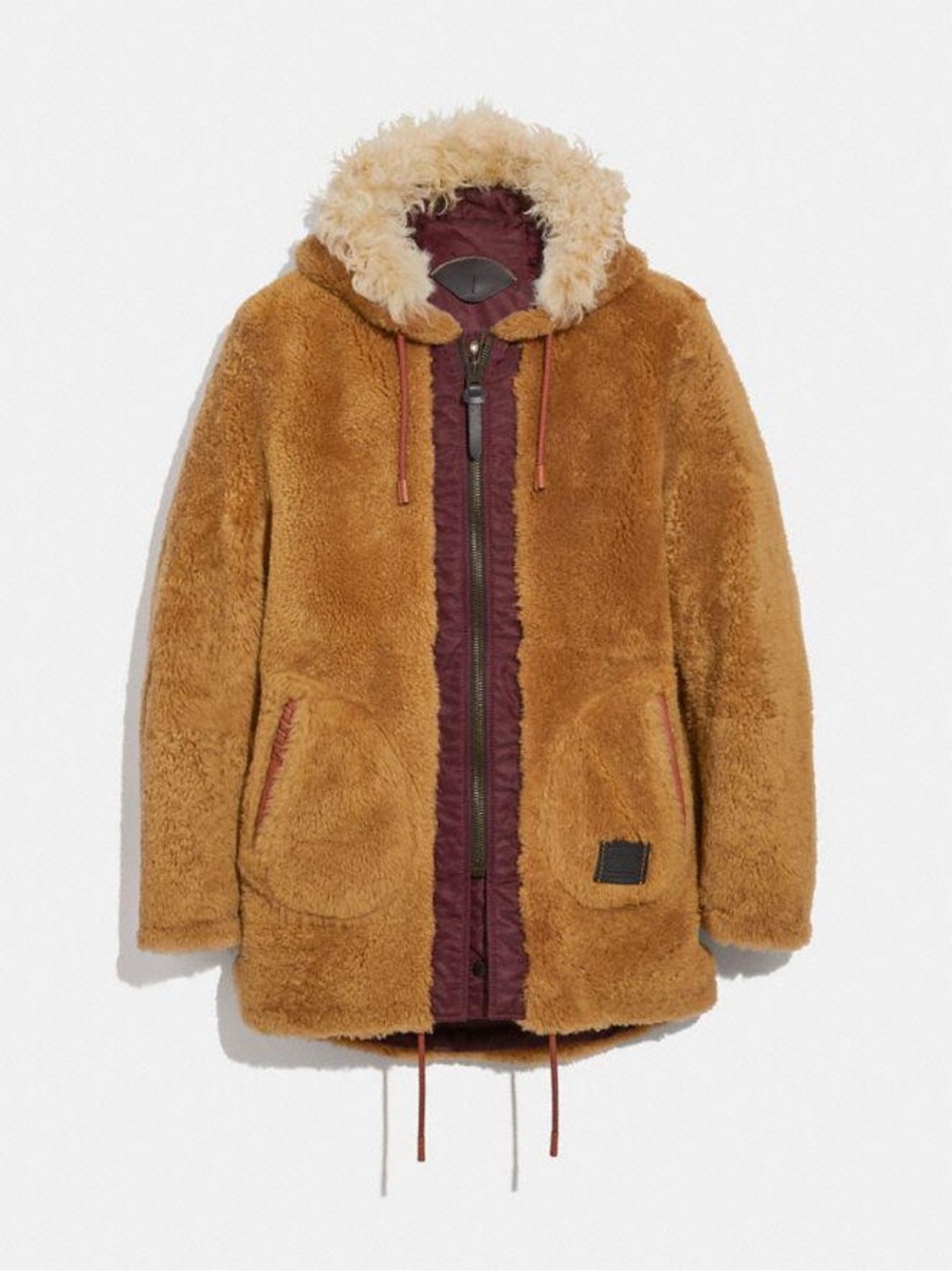 Coach Reversible Western Teddy Shearling Hooded Parka Cordovan